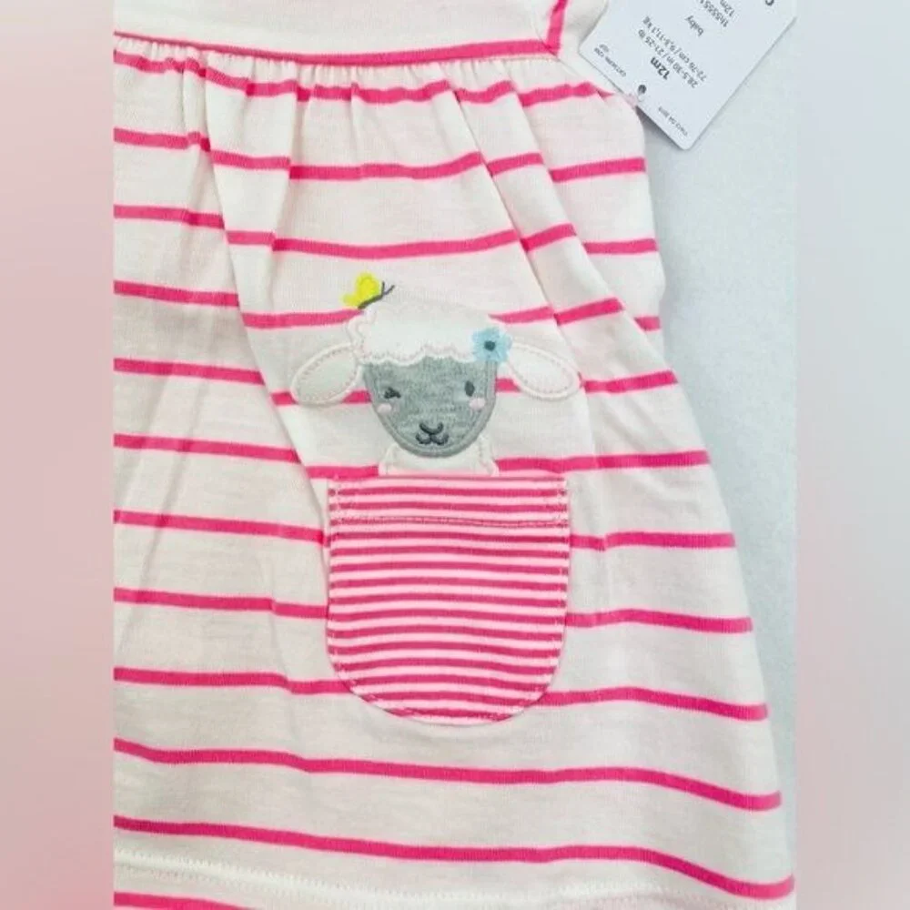 Carter's   Baby Girls' Striped Sheep Jersey Sunsuit 12M
